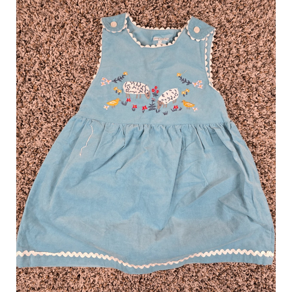 Little Maven Toddler Girl Sz 3T Sleeveless Corduroy Dress Blue Embroidered Sheep